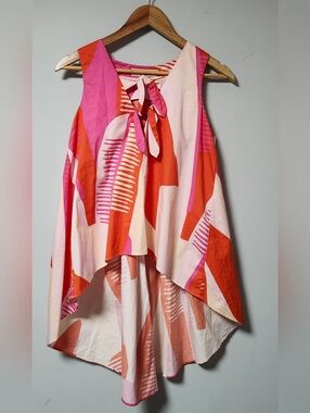 Crosby Mollie Burch The Brady High Low Pink Orange Geometric Tank Top Shirt S